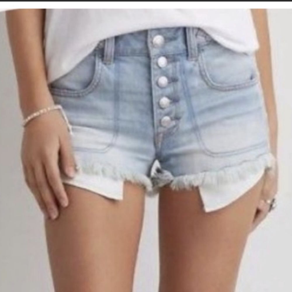 AEO Braided Waist High Rise Shortie Denim Shorts Size 8